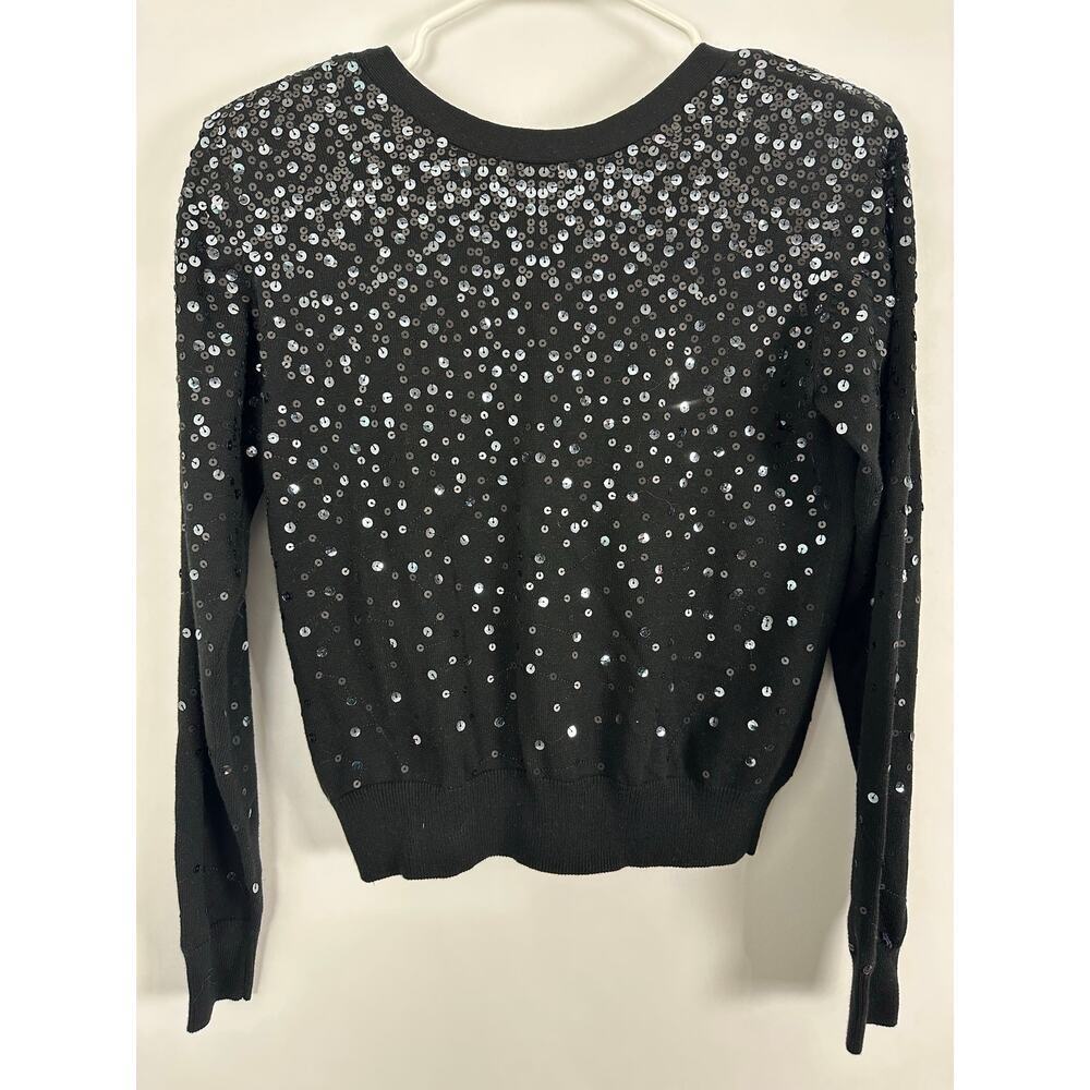 Cinq a Sept Nancy Sequin Cropped Cardigan Sweater Black Party Luxury Glam Small - Picture 4 of 9